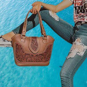 Montana West Women's Western Handbag Tooling Tote Bag Conceal Carry Purse with D